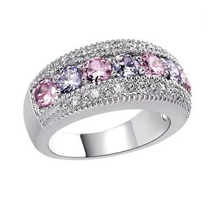 Silver-tone Pink Purple CZ Pave’ Band